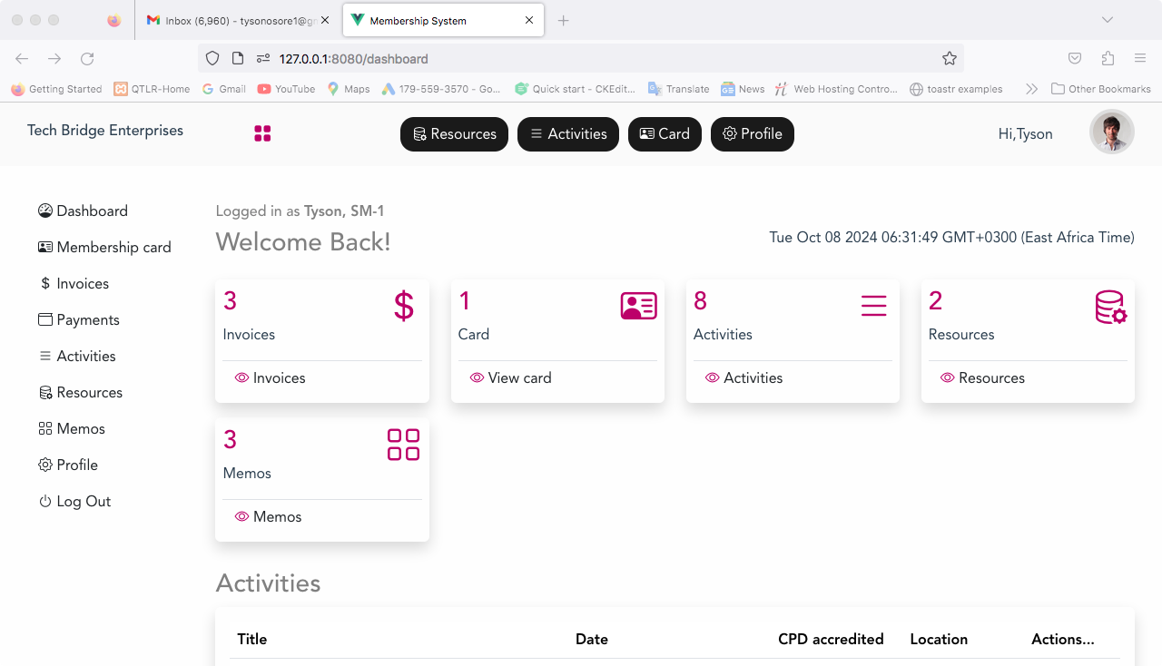 Tech Bridge Membership management system 